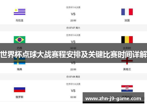 世界杯点球大战赛程安排及关键比赛时间详解